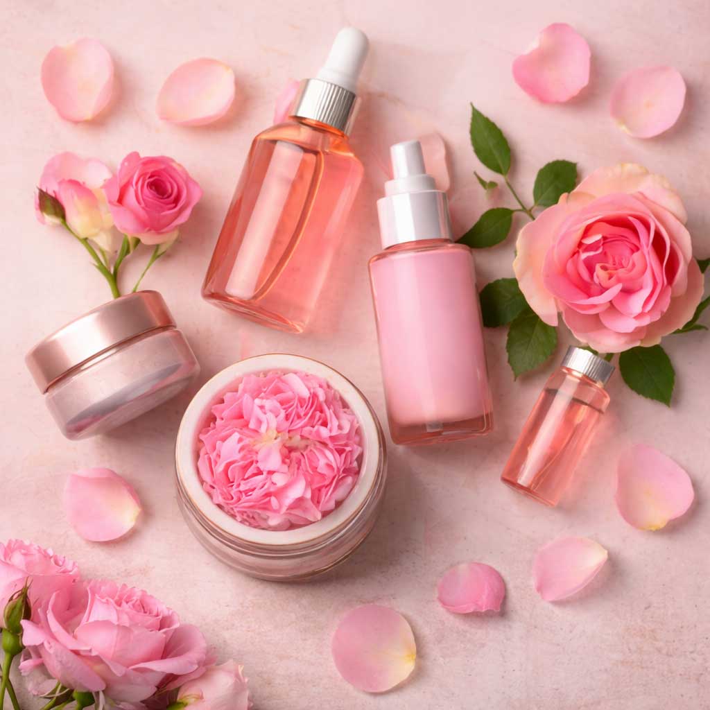 Bulgarian rose cosmetics and skincare products with natural rose oil
