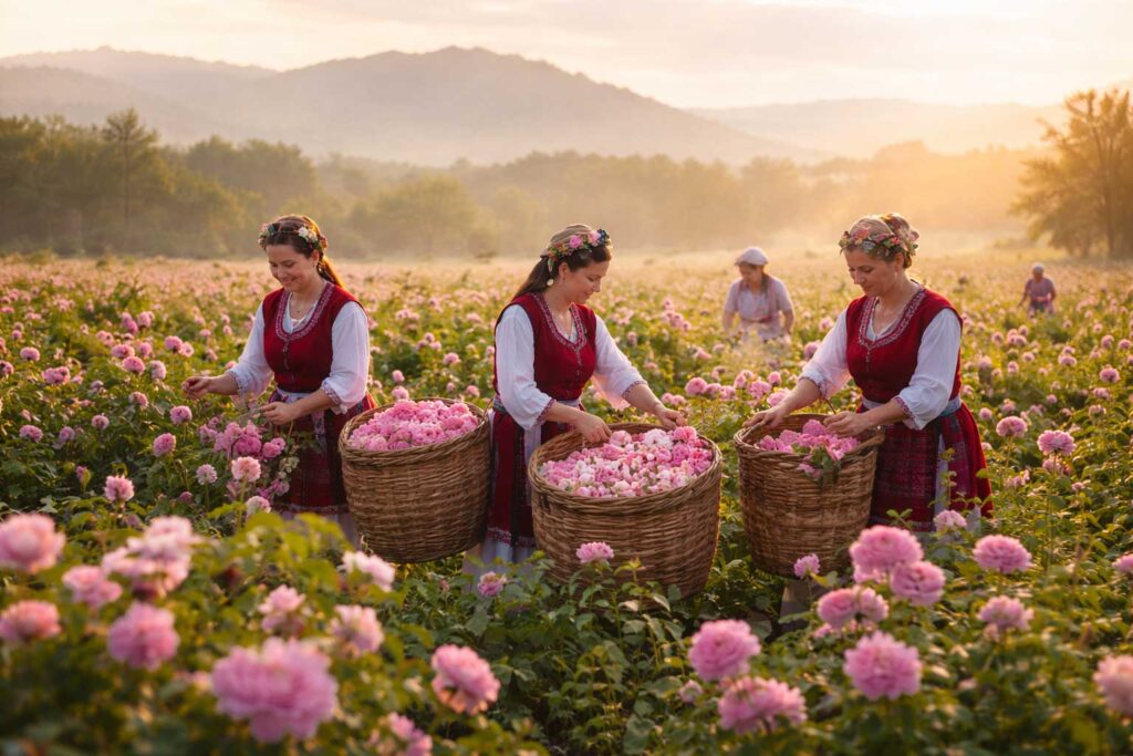 Bulgarian rose harvest in Kazanlak Rose Valley
