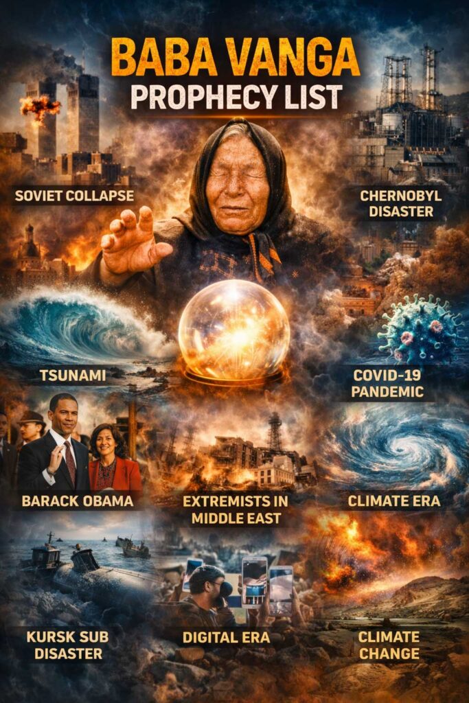 Baba Vanga predictions that came true illustration showing world events and prophetic visions