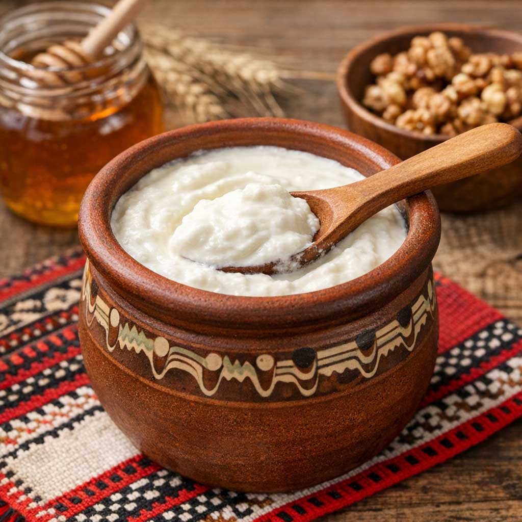 traditional Bulgarian yogurt kiselo mlyako in clay pot