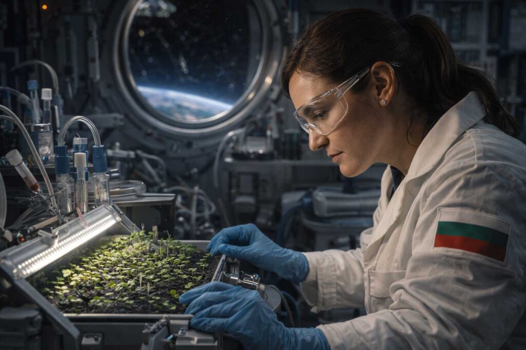 Bulgarian space scientist conducting plant growth experiment