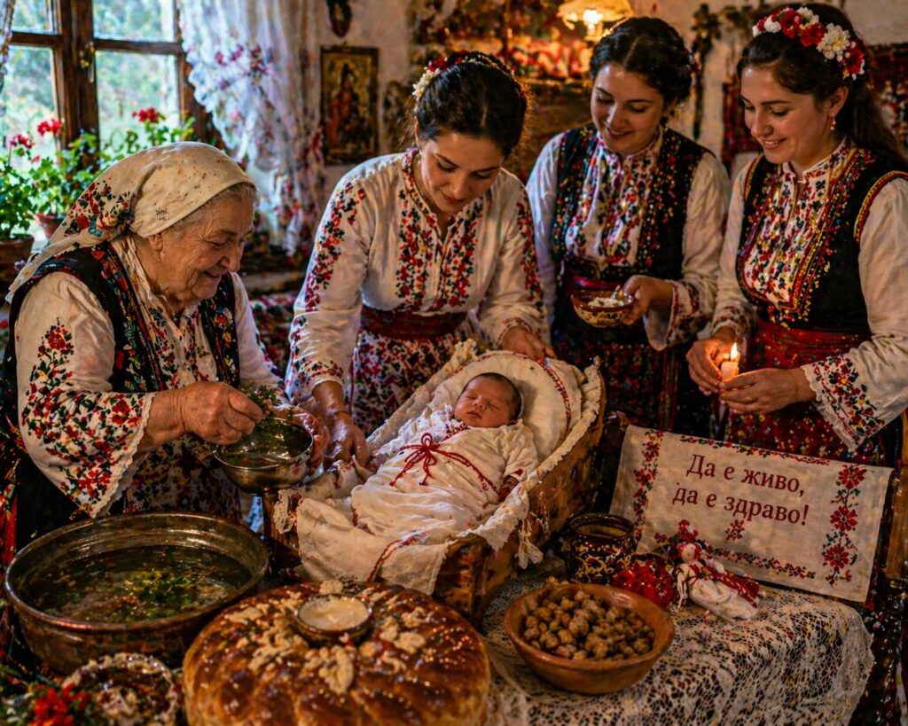 Newborn blessing in traditional Bulgarian home