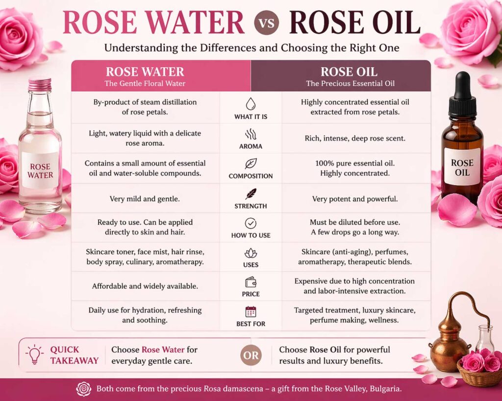 Rose Water vs Rose Oil