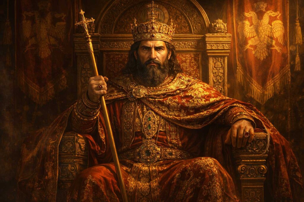 Tsar Simeon the Great Golden Age of Bulgaria throne portrait