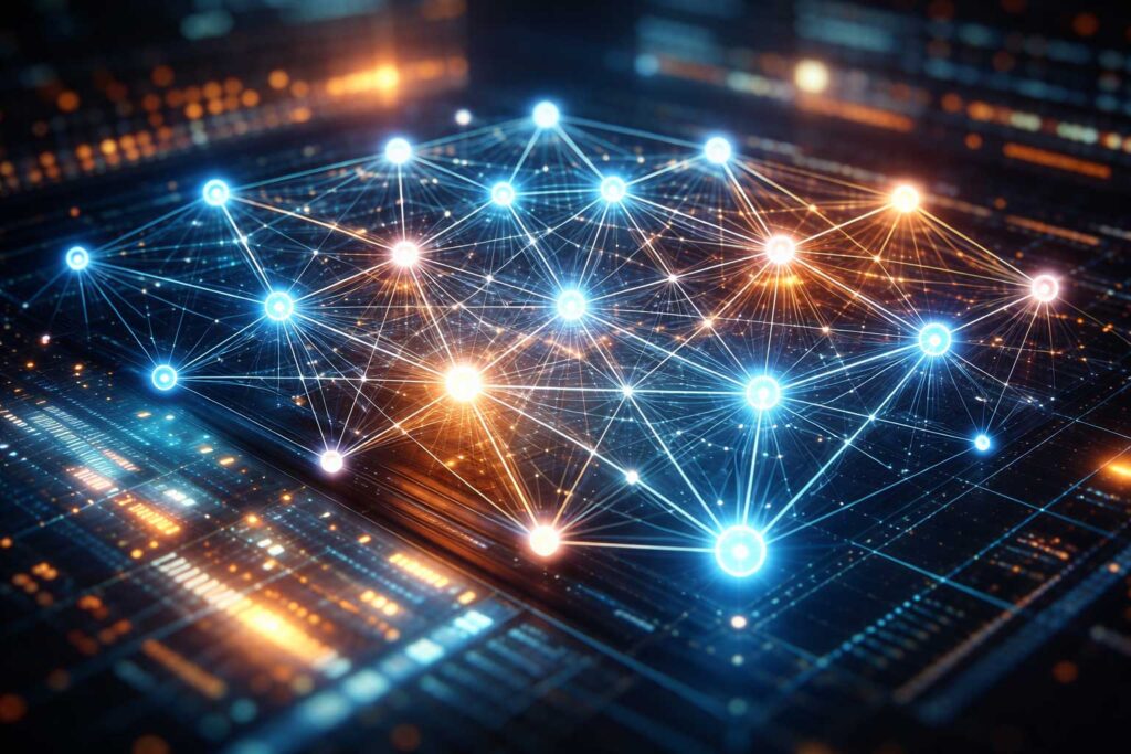 Machine learning neural network visualization representing artificial intelligence