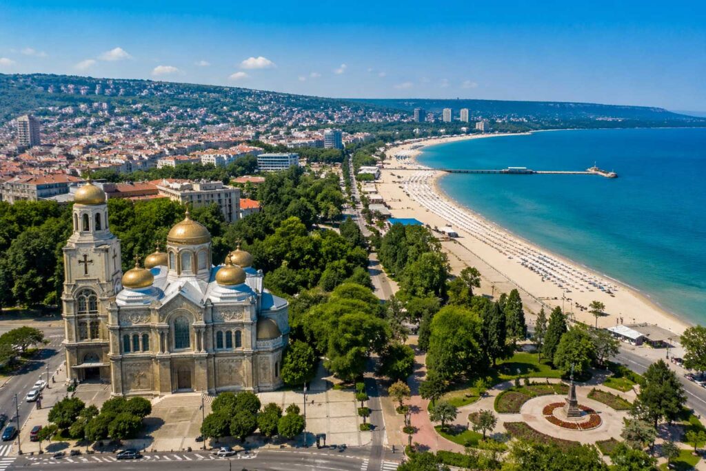 Varna beach along the Black Sea coast with golden sand and blue water