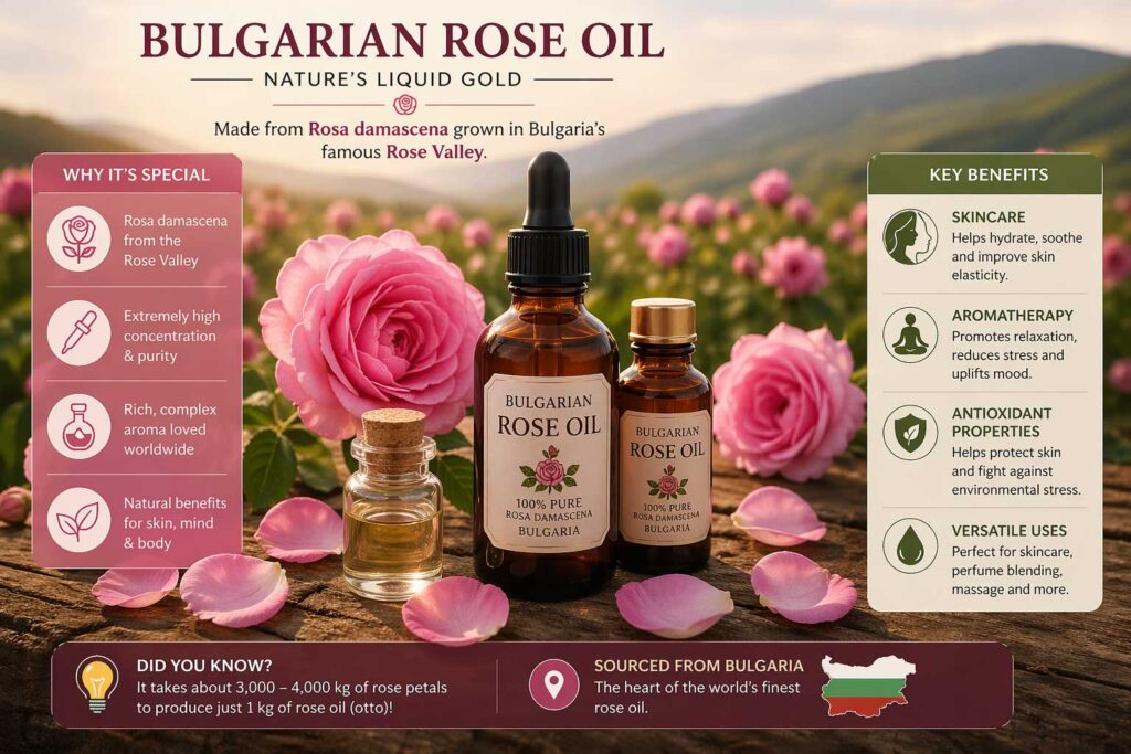 Rosa damascena oil Bulgaria benefits