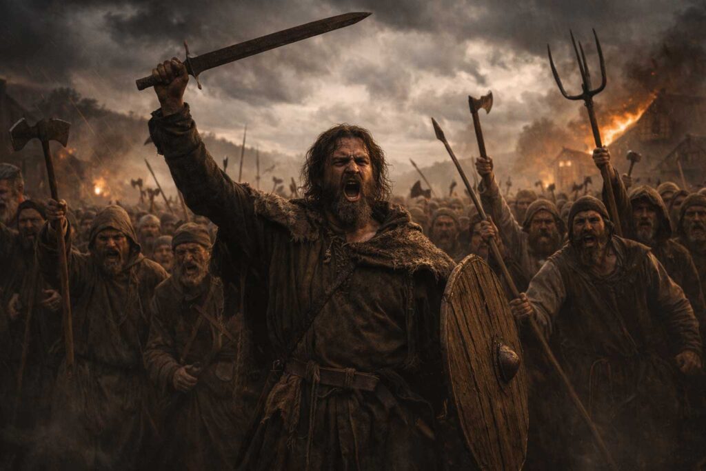 Ivaylo leading peasant revolt during crisis in the Bulgarian Empire