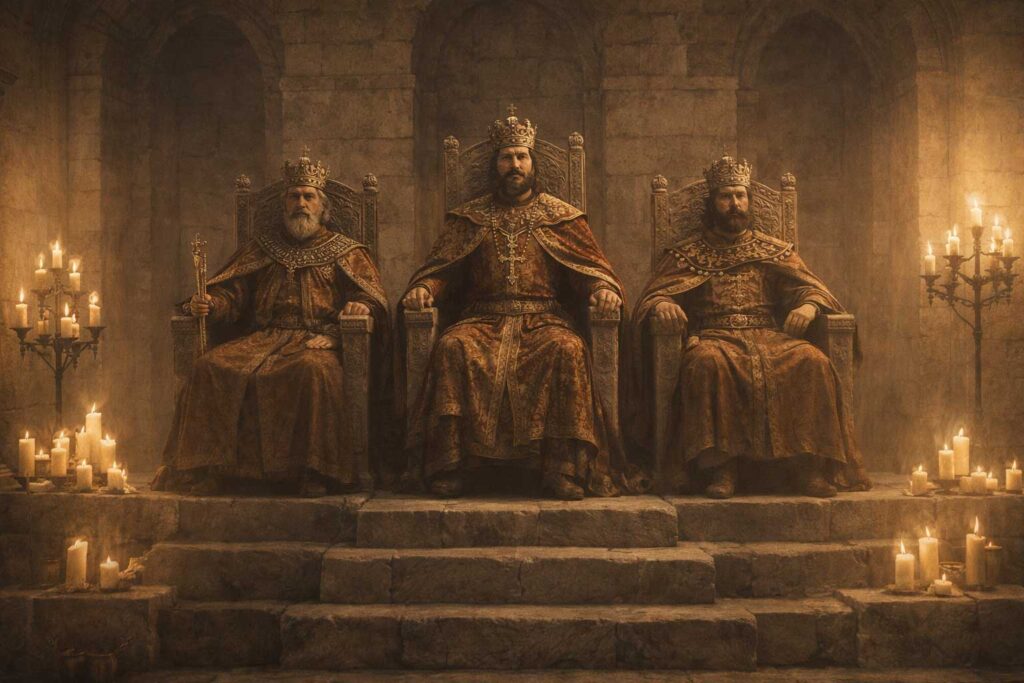 Early rulers Peter IV and Ivan Asen I founding the Second Bulgarian Empire